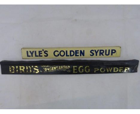 A Bird's Concentrated Egg Powder shelf strip and another for Lyle's Golden Syrup.