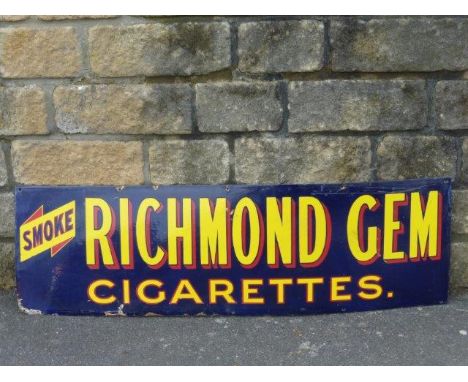 A Richmond Gem Cigarettes rectangular enamel sign, 48 1/2 x 14 1/2". 