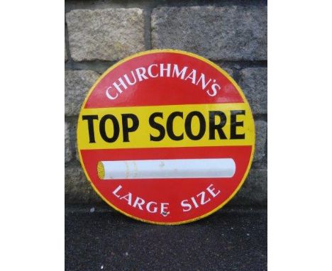 A Churchman's Top Score circular double sided enamel advertising sign by Imperial Tobacco Company, with excellent gloss, 21" 