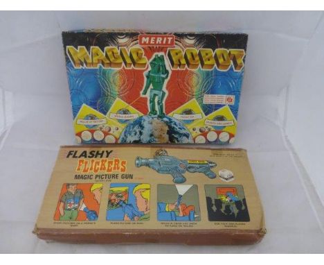 A boxed Merit 'Magic Robot' by J&L Randall Ltd. and a boxed 'Flashy Flickers' Magic Picture Gun by Louis Marx & Co Ltd Swanse