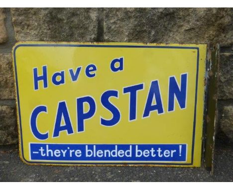 A 'Have a Capstan - they're blended better!' yellow and blue double sided enamel sign with hanging flange, in excellent condi