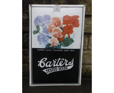 A Carters Tested Seeds 'Sweet Peas' convex enamel advertising sign with some retouching to the border, 19 1/2 x 29 1/2". 