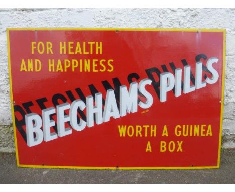 A Beechams Pills rectangular enamel sign in excellent condition, 30 x 20".
