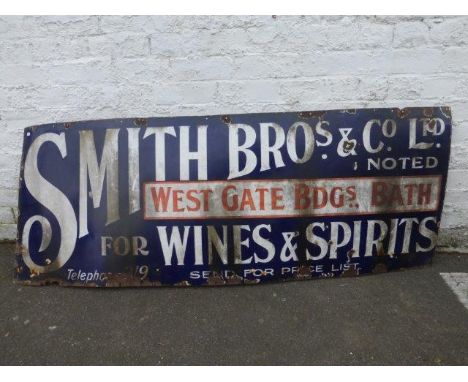 A Smith Bros & Co Ltd West Gate Bdgs, Bath, for Wines and Spirits rectangular enamel sign.