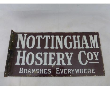 A Nottingham Hosiery Coy. rectangular double sided enamel sign with re-attached hanging flange, 18 x 9". 