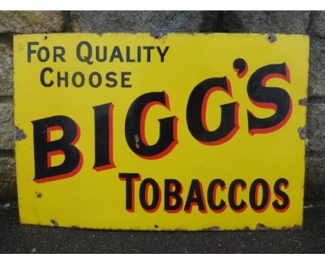 A Bigg's Tobaccos rectangular enamel sign, 30 x 20". 