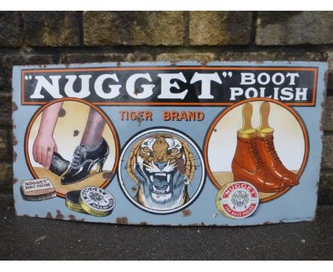 Yesterday's World Museum Cobblers - a Nugget Boot Polish 'Tiger Brand' pictorial enamel sign by Imperial Enamel Co. 48 x 24".