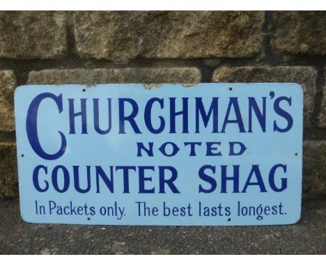 A Churchman's Noted Counter Shag rectangular enamel sign, in good condition, 23 3/4 x 11 3/4". 