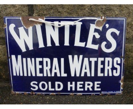 A Wintle's Mineral Waters Sold Here rectangular enamel sign by Imperial Enamel, 15 1/2  x 10".