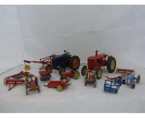 A Chad Valley model of a Fordson tractor, a Lesney model of a Massey Harris tractor and a group of die-cast models of farm ve