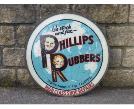 Yesterday's World Museum Cobblers - a rare double sided circular glass sign within a metal frame advertising Phillip Rubbers 