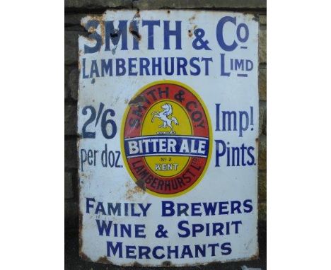 A Smith & Co. Lamberhurst Limd. Family Brewers Wine and Spirit Medals rectangular enamel sign, 30 x 40".