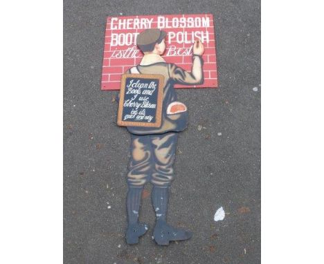 Yesterday's World Museum Cobblers - a rare Cherry Blossom Boot Polish two piece tin advertising sign in the form of a standin