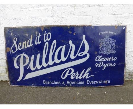 A Pullars of Perth Cleaners & Dyers rectangular enamel sign with royal warrant, 48 x 24". 