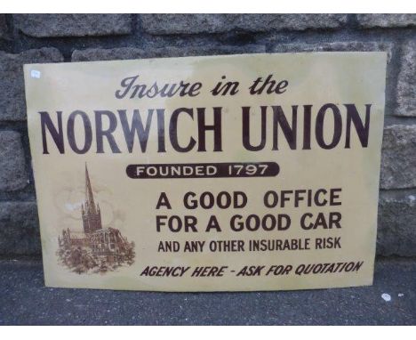 A Norwich Union part pictorial rectangular enamel sign with re-touching all round the edges, 27 x 18.