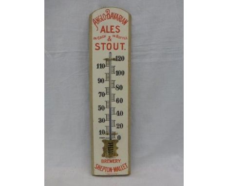 An Anglo Bavarian Ales & Stout, Shepton Mallet thermometer, 5 x 21".