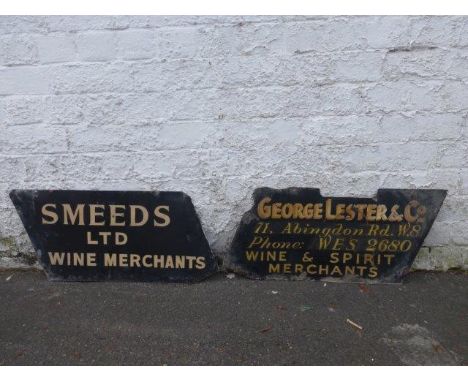 Two early delivery bicycle advertising signs 'George Lester & Co. Wine & Spirit Merchants', 22 x 11 1/2" and 'Smeeds Ltd. Win