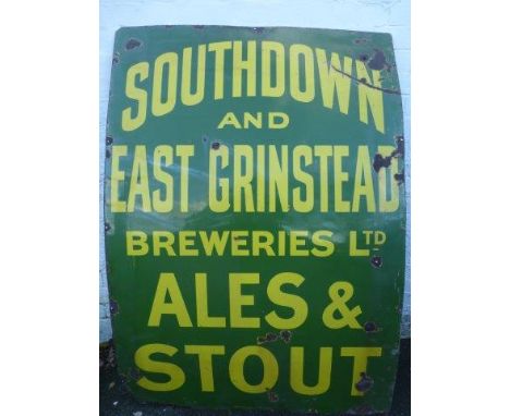A Southdown and East Grinsted Breweries Ltd Ales and Stout rectangular enamel sign by Patent Enamel, 42 x 60".