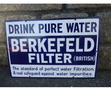 A Berkefeld Filter (British) 'Drink Pure Water' rectangular enamel sign by Chromo, in excellent condition, 18 x 12". 