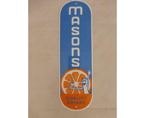A Masons Quality Drinks enamel finger plate, 3 x 10".