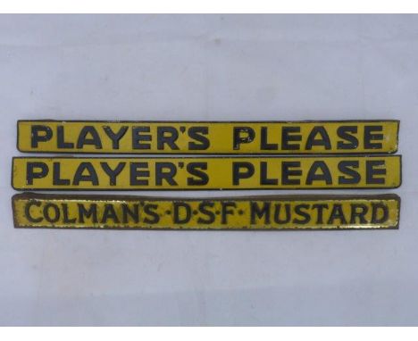 A pair of Player's Please shelf strips and another for Colman's D.S.F. Mustard.