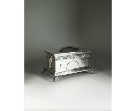 A large silver scoll/jewellery casket, Sydney Hall &amp; Co, Sheffield 1936, of rectangular casket form with decorative scrol