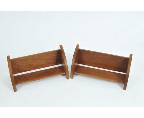 Robert 'Mouseman' Thompson, a pair of adzed oak book troughs or bookstands, each with arched sides, planked backs and bases, 
