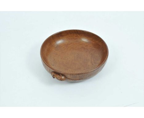 A Robert 'Mouseman' Thompson carved oak bowl, with an adzed exterior, with a carved mouse signature and felt-lined base, 15.5