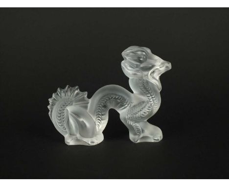 A Lalique Crystal model of a dragon post-war frosted glass, modelled standing, engraved signature, 10cm long