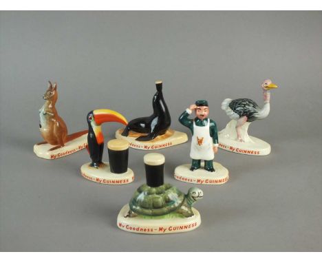 A group of six Carlton Ware "My Goodness, My Guinness" advertising figures circa 1950s comprising a kangaroo, ostrich, toucan