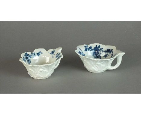 A Worcester butterboat circa 1760 painted with the Butterboat Mansfield pattern, workman's mark to base, 4cm high; together w