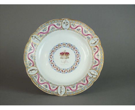 A rare Caughley 'Marquess of Donegall' service plate circa 1793 of circular gently fluted form, painted with gilt 'D' monogra