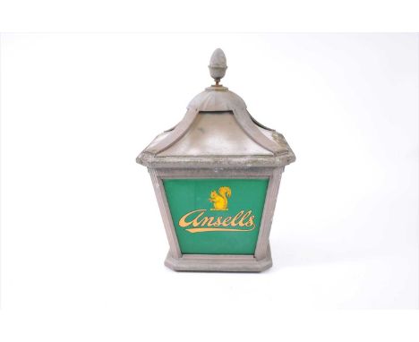 A large 20th century advertising lantern for Ansells brewery, 81 cm high, 51 x 51 cm.
