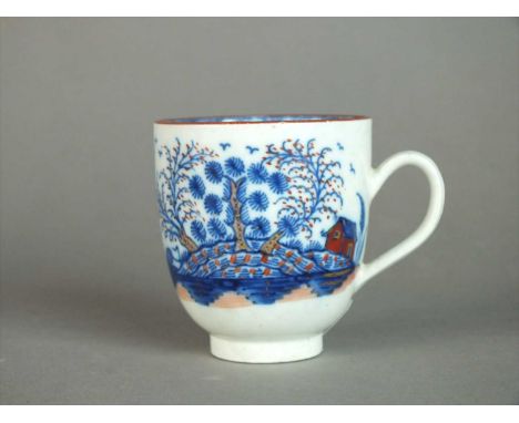 A Caughley coffee cup circa 1780-85 of plain form with loop handle, transfer-printed in underglaze blue with the Island patte