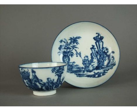 A Caughley 'Mother and Child' teabowl, circa 1785, transfer-printed in underglaze blue; together with a Caughley 'Bell Toy' s