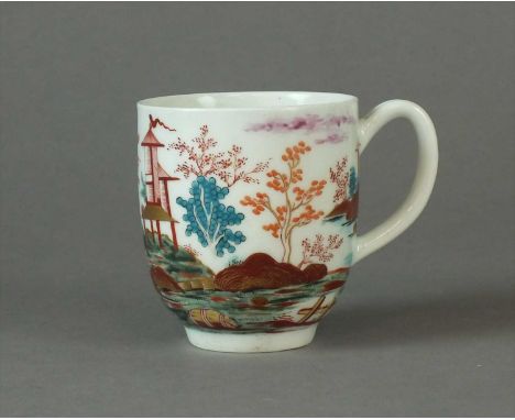 A Worcester coffee cup circa 1760 outside-decorated, the exterior enamelled decorated in red, turquoise and green with a Japa