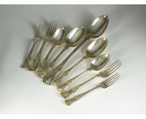 A collection of Kings pattern silver flatware, James Beebe, London 1842 and 1843, comprising; two tablespoons, three dessert 