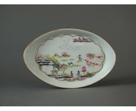 A Chamberlain Worcester teapot stand circa 1792 brightly painted in the 'Hunting in Compartments' pattern, unglazed base unma