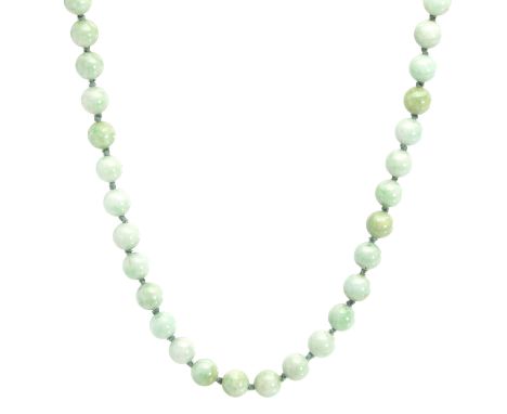 A JADEITE JADE BEAD NECKLACE comprising a single row of one hundred and three polished round jade beads of approximately 10-1