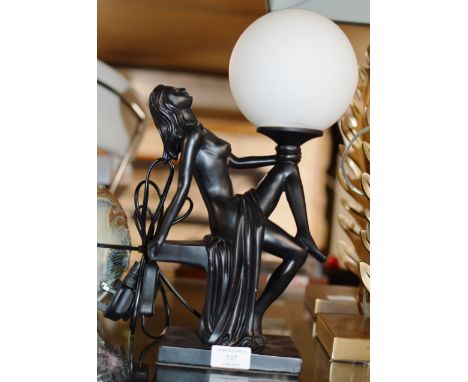 REPRODUCTION ART DECO STYLE TABLE LAMP WITH GLASS SHADE     