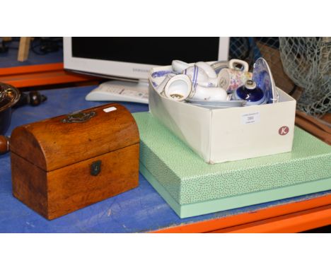 BOXED PORT MERION CAKE PLATE, BOX WITH GENERAL CERAMICS &amp; VICTORIAN 2 DIVISION TEA CADDY     