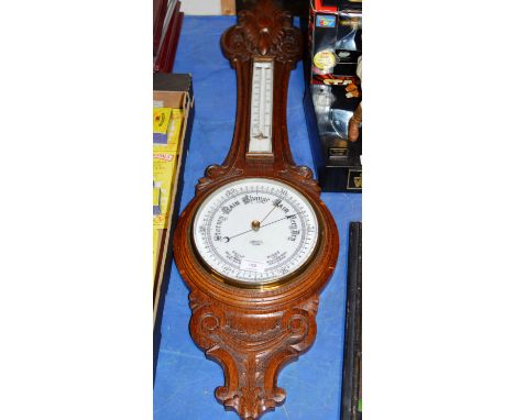 OAK CASED COMBINATION BAROMETER THERMOMETER     