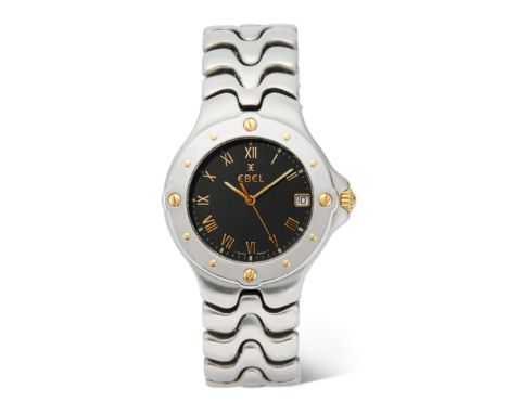 The black dial with Roman numeral hour markers, date aperture to three, stainless steel case fitted to a stainless steel brac