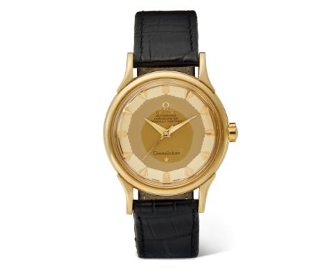 Gold 'pie-pan' dial with applied faceted dagger hour markers, sweep centre seconds, the back with Constellation logo, fitted 