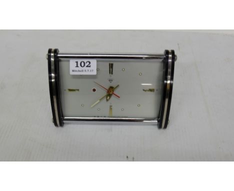 Art Deco Design Alarm Clock.  Rare 1950's from China.  Convex glass centre sweep. 