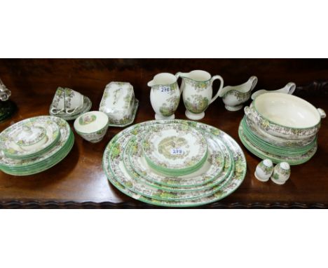 Copeland Spode Part Dinner Service, cream with farming scenes, incl. 4 pce graduating meat plates, 48 pieces approx