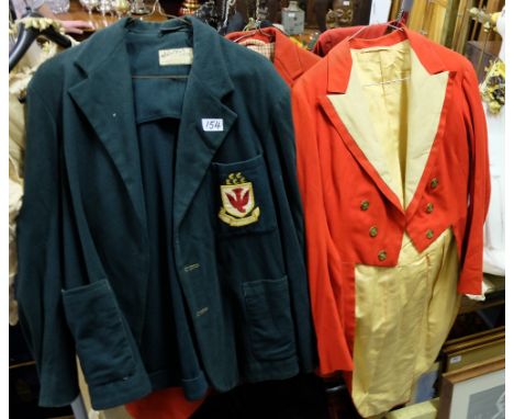 3 x Hunting Master Red Coats (2 with tails), the brass buttons stamped O H (Ormond Hunt) & a 1930’s Green Blazer, stamped L.C