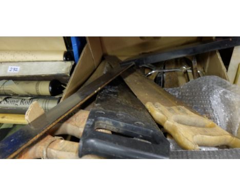 3 boxes of old tools – hand saws, spanners etc