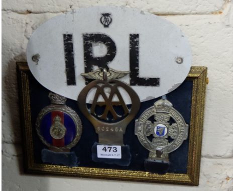 Framed Set of 3 Royal Irish Badges - Automobile Club Badges, Life Guard, AA & oval IRL car plate (2)