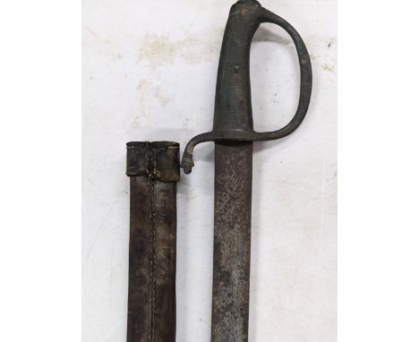 A 19th century continental short sword and scabbard A/F, possibly Police short sword, unsigned, with 'I'  to cross guard, Loc